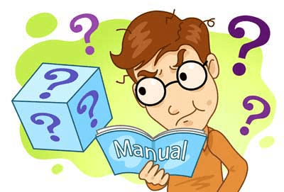 Person reading a manual and thinking