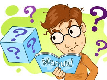 Person reading a manual and thinking